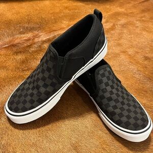 Vans Boys Black and Gray Checkered Slip-Ons
